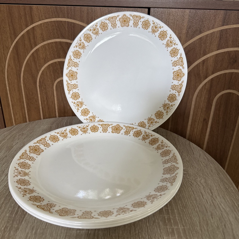 Corning Ware Corelle 10 1/4" Pyrex Design Butterfly Gold Dinner Plates Set Of 4
